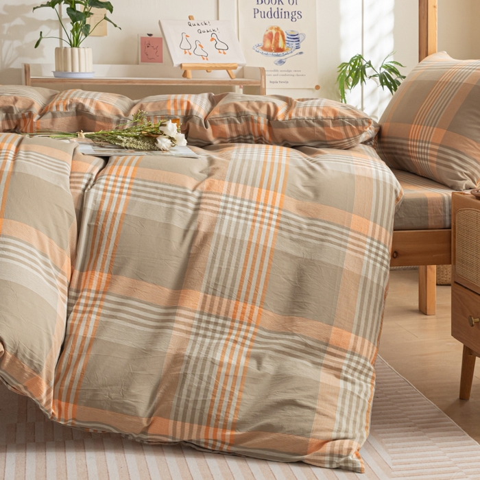 91家纺网 家纺一手货源 找家纺 2025新款全棉水洗棉被套纯棉单双人宿舍学生-可配3件套 错格咖