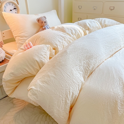 韩巢家纺 2024新款学生宿舍员工寝室上下铺超柔水洗棉床单被套三件套-纯色系列拼（提供卖家秀） 水洗棉奶黄