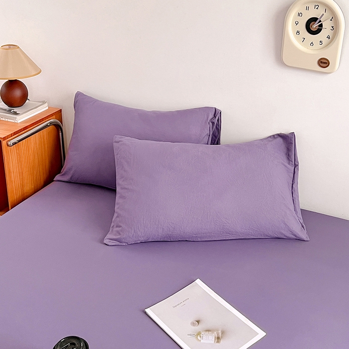 91家纺网 家纺一手货源 找家纺 贝拉梦家纺 2024新款超柔水洗棉纯色简约单品床笠枕套 风信紫
