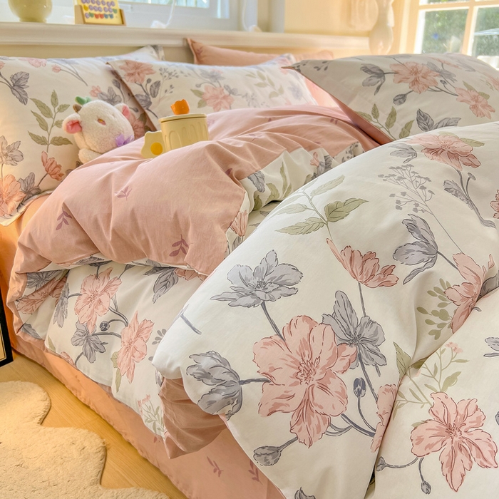 91家纺网 家纺一手货源 找家纺 绵庭家纺 2024新款全棉印花套件系列四件套 落川花海