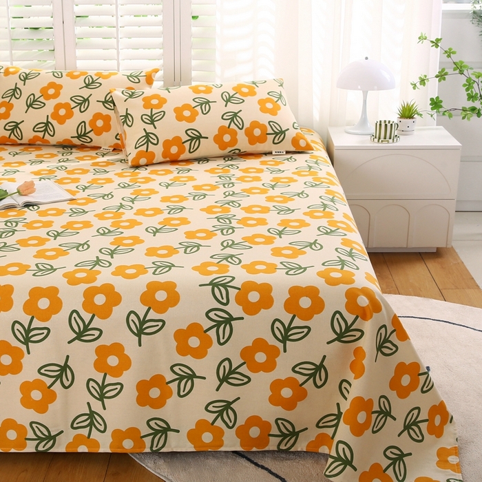 91家纺网 家纺一手货源 找家纺 伊而梦蚊帐 2025新款原棉老粗布床单系列 花知晓-黄