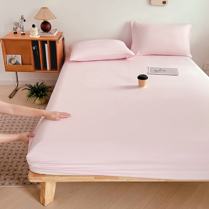 91家纺网 家纺一手货源 找家纺 贝拉梦家纺 2024新款超柔水洗棉纯色简约单品床笠枕套 桃夭