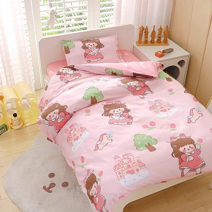 91家纺网 家纺一手货源 找家纺 鱼宝 2025新款全棉幼儿园套件 花园公主