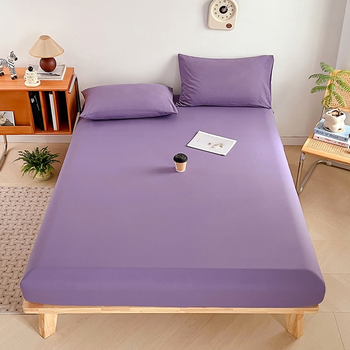 91家纺网 家纺一手货源 找家纺 贝拉梦家纺 2024新款超柔水洗棉纯色简约单品床笠枕套 风信紫