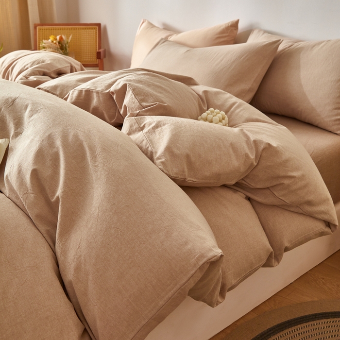 91家纺网 家纺一手货源 找家纺 2025新款全棉色织水洗棉四件套被套三件套系列 咖青年