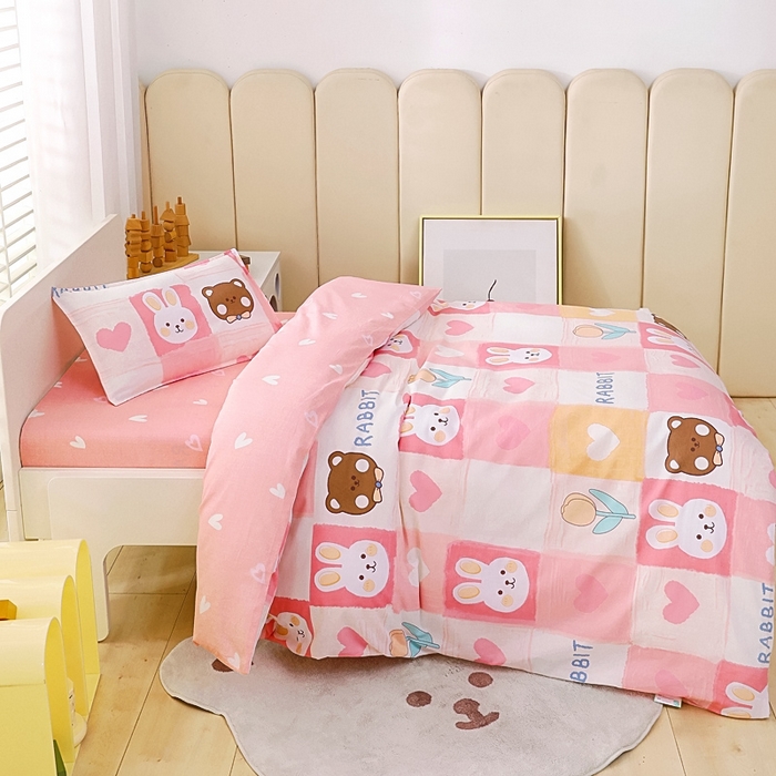 91家纺网 家纺一手货源 找家纺 鱼宝 2025新款全棉幼儿园套件 奶油兔