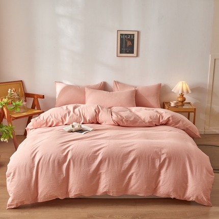 2025新款全棉色织水洗棉四件套被套三件套系列 粉青年