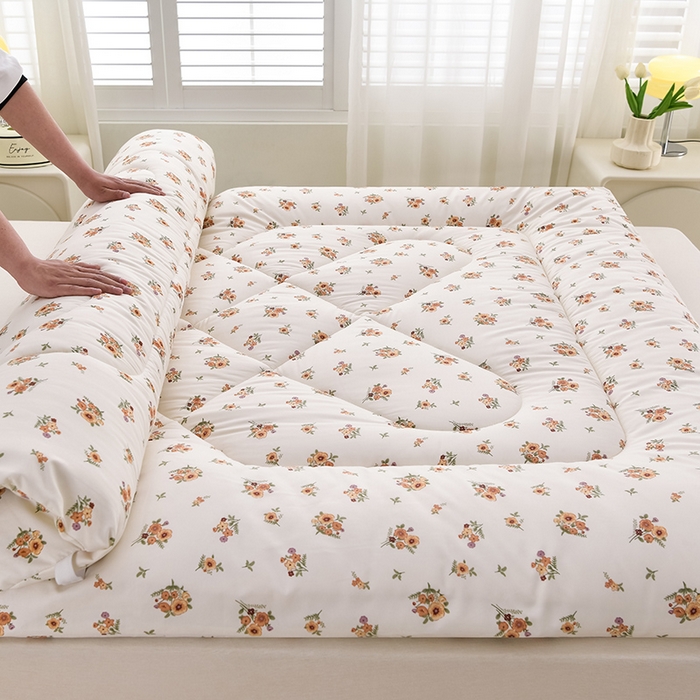 91家纺网 家纺一手货源 找家纺 富威堡家纺 2025新款双层纱棉花床垫 淡雅年华