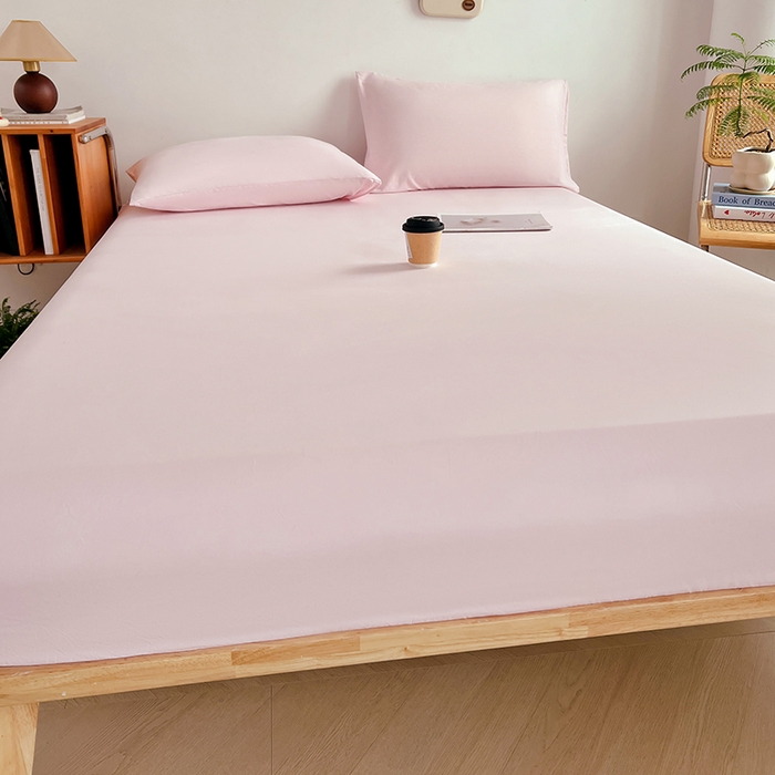 91家纺网 家纺一手货源 找家纺 贝拉梦家纺 2024新款超柔水洗棉纯色简约单品床笠枕套 桃夭