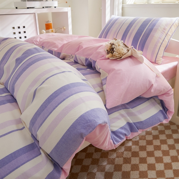 91家纺网 家纺一手货源 找家纺 吾诺家居 2024学生季新款全棉学生宿舍三件套六件套组合系列 拉斐尔紫