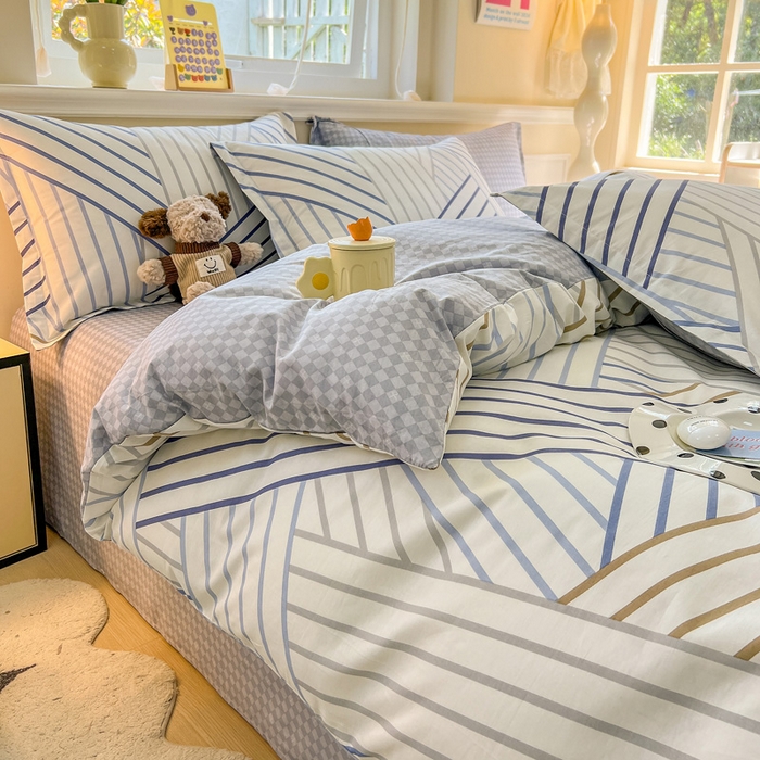 91家纺网 家纺一手货源 找家纺 绵庭家纺 2024新款全棉印花套件系列四件套 交织