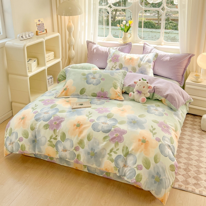 91家纺网 家纺一手货源 找家纺 绵庭家纺 2024新款全棉印花套件系列四件套 晴空初妍