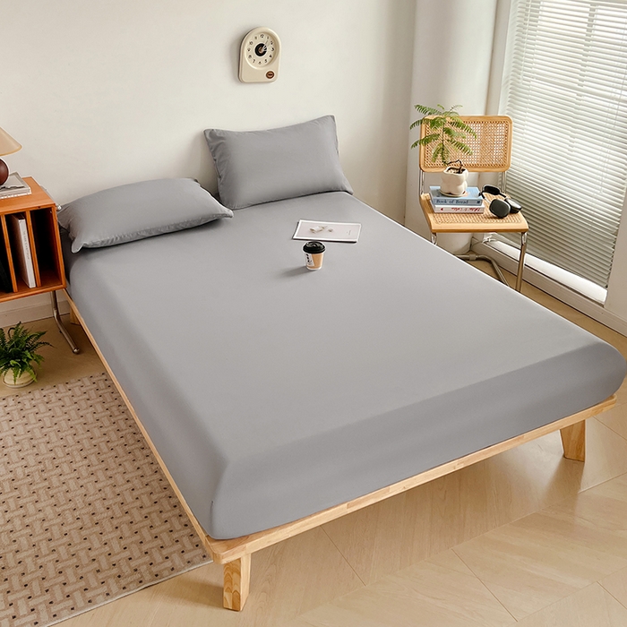 91家纺网 家纺一手货源 找家纺 贝拉梦家纺 2024新款超柔水洗棉纯色简约单品床笠枕套 莫奈灰