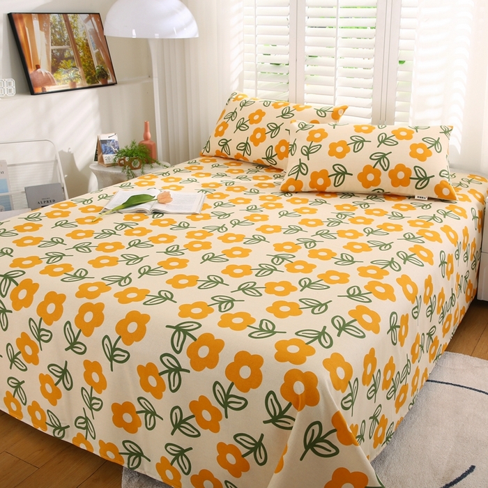 91家纺网 家纺一手货源 找家纺 伊而梦蚊帐 2025新款原棉老粗布床单系列 花知晓-黄