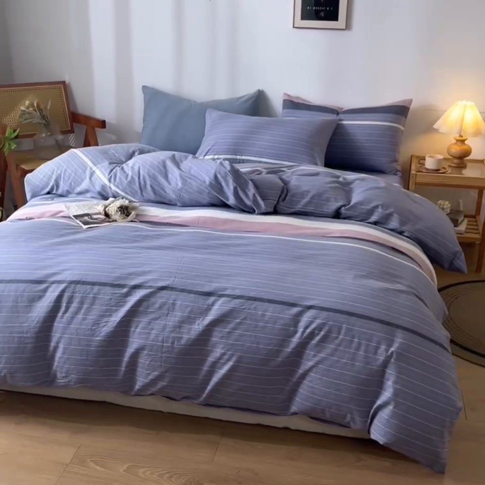 91家纺网 家纺一手货源 找家纺 2025新款全棉色织水洗棉四件套被套三件套系列 格林兰