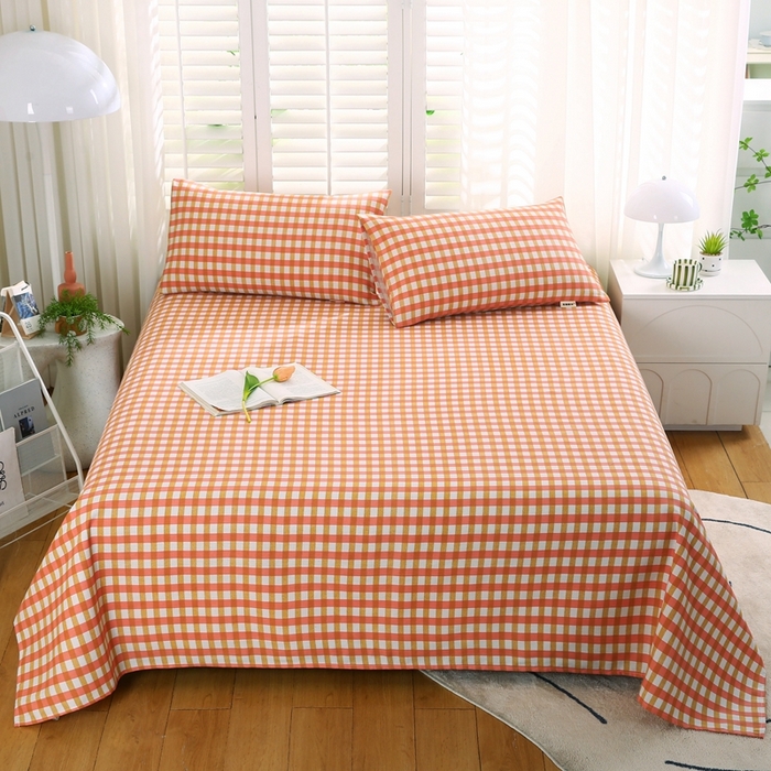 91家纺网 家纺一手货源 找家纺 伊而梦蚊帐 2025新款原棉老粗布床单系列 美满格-桔