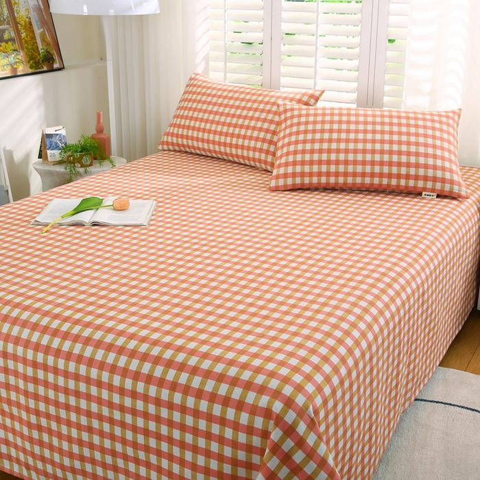 91家纺网 家纺一手货源 找家纺 伊而梦蚊帐 2025新款原棉老粗布床单系列 美满格-桔