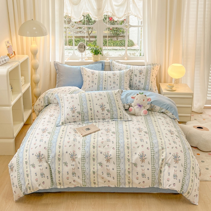 91家纺网 家纺一手货源 找家纺 绵庭家纺 2024新款全棉印花套件系列四件套 可芮朵