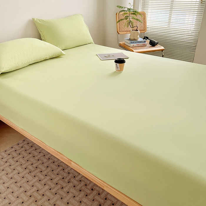 91家纺网 家纺一手货源 找家纺 贝拉梦家纺 2024新款超柔水洗棉纯色简约单品床笠枕套 香草冰激凌