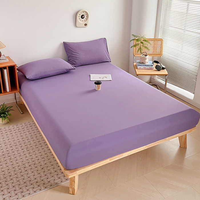 91家纺网 家纺一手货源 找家纺 贝拉梦家纺 2024新款超柔水洗棉纯色简约单品床笠枕套 风信紫