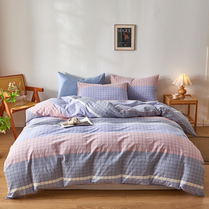 2025新款全棉色织水洗棉四件套被套三件套系列 马丁粉