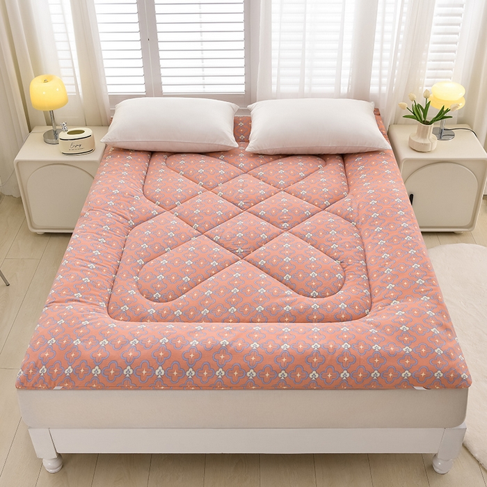 91家纺网 家纺一手货源 找家纺 富威堡家纺 2025新款双层纱棉花床垫 琉金岁月（红豆沙）