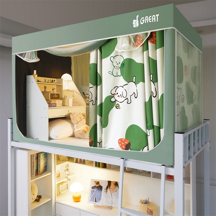 91家纺网 家纺一手货源 找家纺 迪凡保罗蚊帐 2025新款2415纳米环保加厚强遮光小清新学生蚊帐（自带靠墙帘） 欢乐小狗