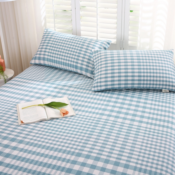 91家纺网 家纺一手货源 找家纺 伊而梦蚊帐 2025新款原棉老粗布床单系列 格梦-蓝