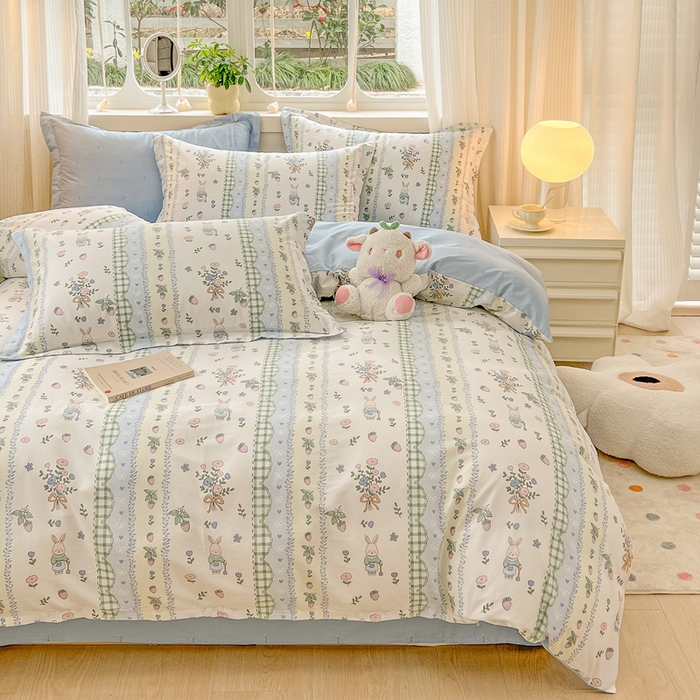 91家纺网 家纺一手货源 找家纺 绵庭家纺 2024新款全棉印花套件系列四件套 可芮朵