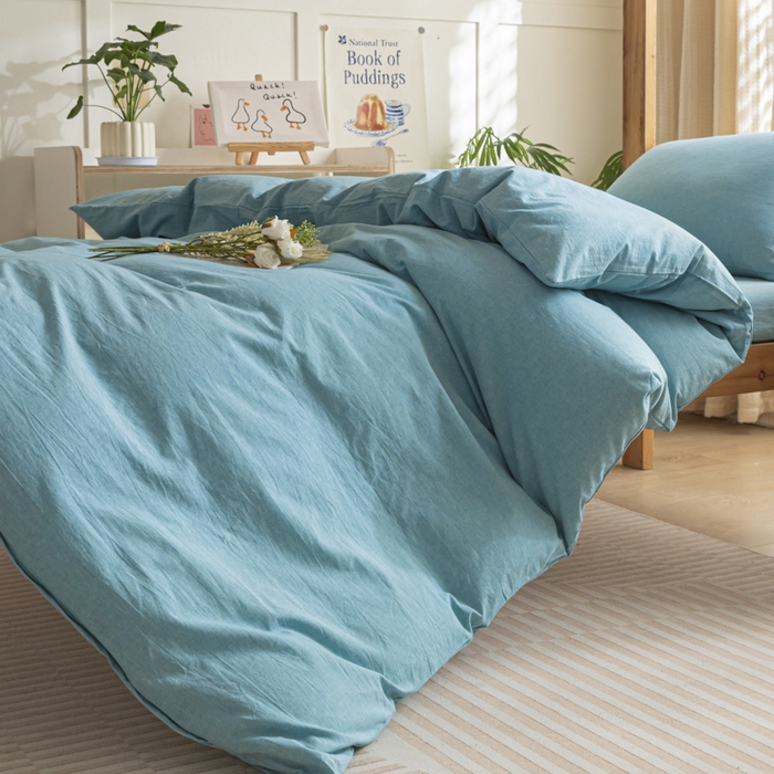 91家纺网 家纺一手货源 找家纺 2025新款全棉水洗棉被套纯棉单双人宿舍学生-可配3件套 海兰青年