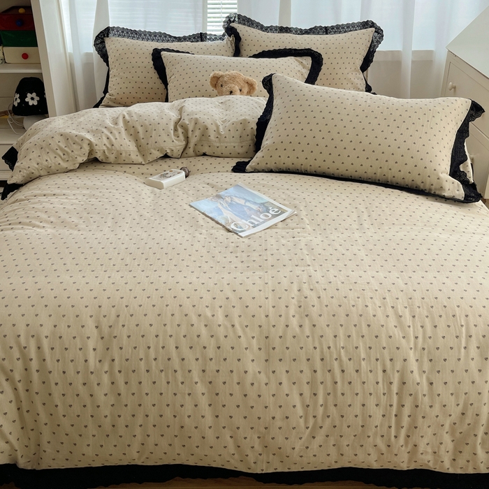 91家纺网 家纺一手货源 找家纺 （总）2025新款全棉黑边双层纱花边款四件套