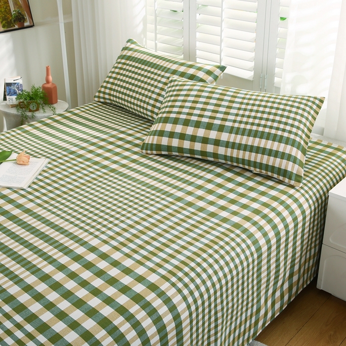 91家纺网 家纺一手货源 找家纺 伊而梦蚊帐 2025新款原棉老粗布床单系列 格梦-绿