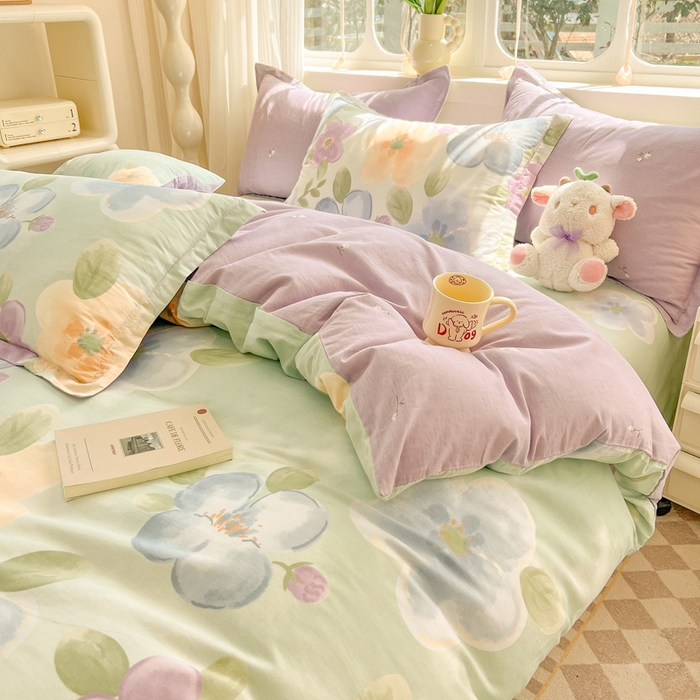 91家纺网 家纺一手货源 找家纺 绵庭家纺 2024新款全棉印花套件系列四件套 晴空初妍