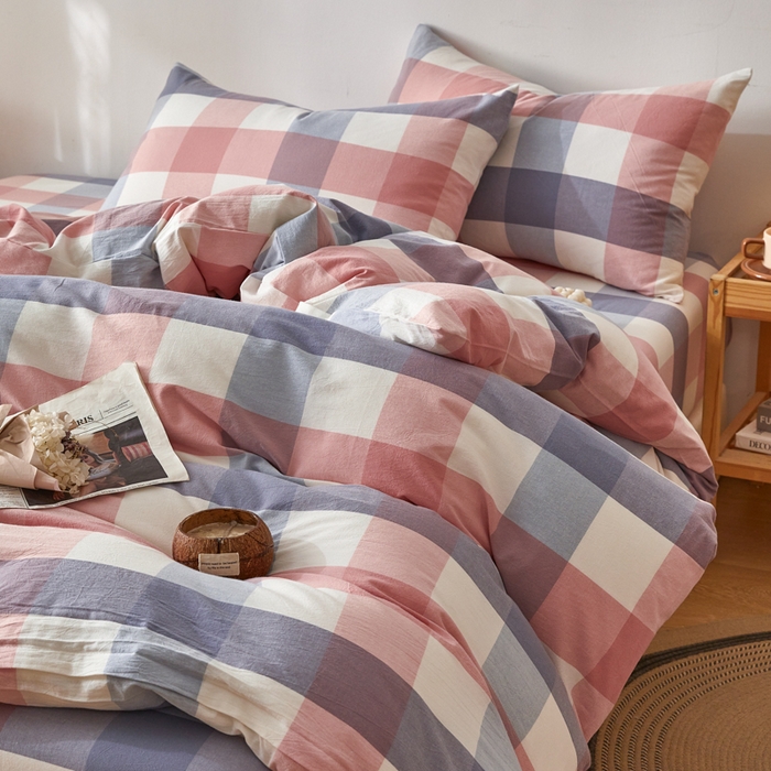 91家纺网 家纺一手货源 找家纺 2025新款全棉色织水洗棉四件套被套三件套系列 英伦粉