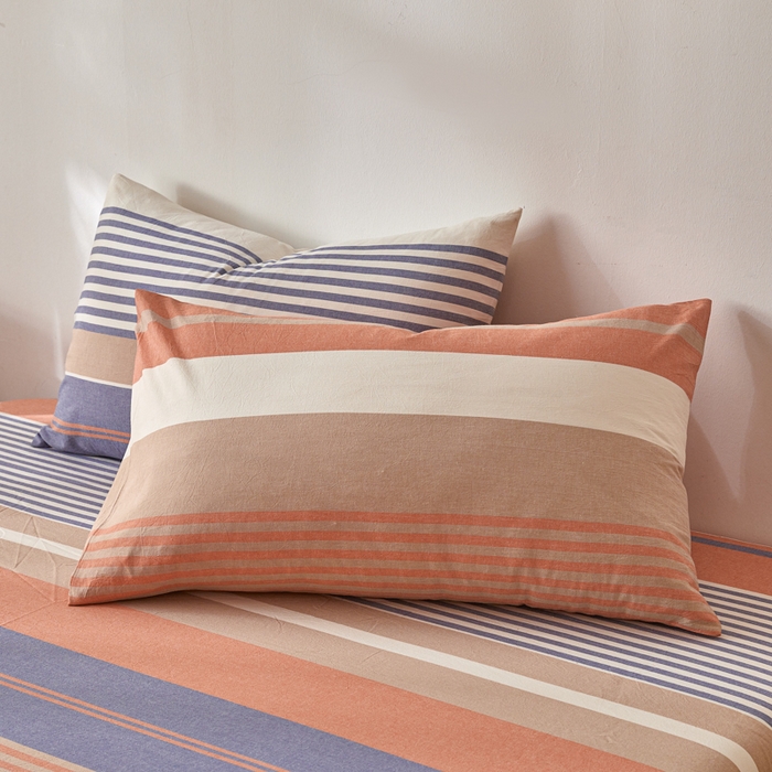 91家纺网 家纺一手货源 找家纺 2025新款全棉色织水洗棉四件套被套三件套系列 橘兰咖条