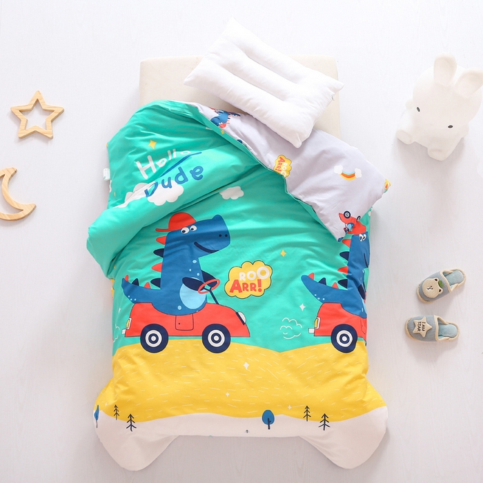 91家纺网 家纺一手货源 找家纺 鱼宝 2025新款全棉幼儿园套件 恐龙开车