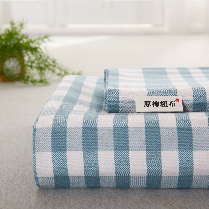 91家纺网 家纺一手货源 找家纺 伊而梦蚊帐 2025新款原棉老粗布床单系列 格梦-蓝