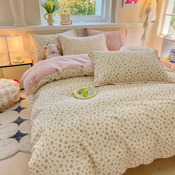 91家纺网 家纺一手货源 找家纺 绵庭家纺 2024新款全棉印花套件系列四件套 细微语