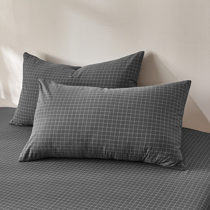 91家纺网 家纺一手货源 找家纺 2025新款全棉色织水洗棉四件套被套三件套系列 灰小方格