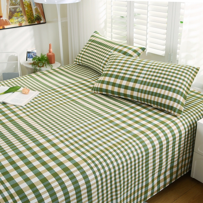 91家纺网 家纺一手货源 找家纺 伊而梦蚊帐 2025新款原棉老粗布床单系列 格梦-绿