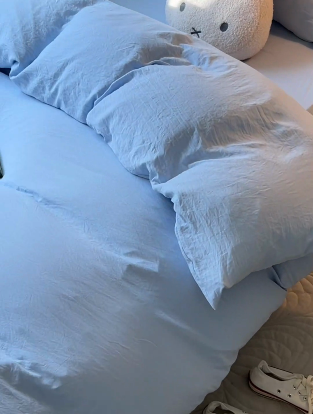 91家纺网 家纺一手货源 找家纺 韩巢家纺 2024新款学生宿舍员工寝室上下铺超柔水洗棉床单被套三件套-纯色系列拼（提供卖家秀） 水洗棉浅蓝