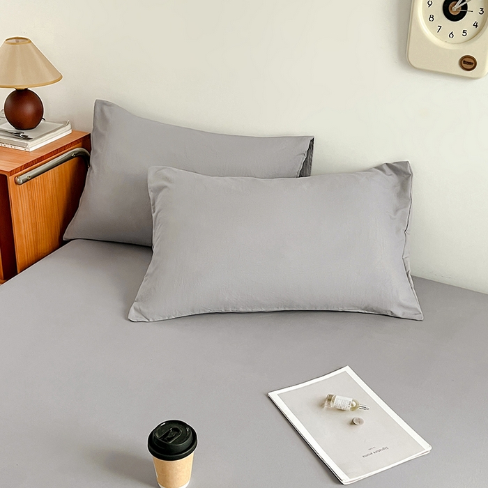 91家纺网 家纺一手货源 找家纺 贝拉梦家纺 2024新款超柔水洗棉纯色简约单品床笠枕套 莫奈灰