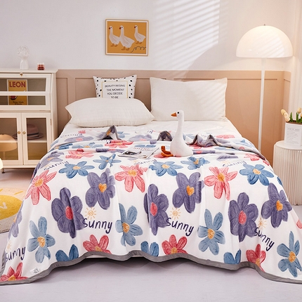 91家纺网 家纺一手货源 找家纺 2025新款印花纯色雪貂绒盖毯毛毯 太阳花