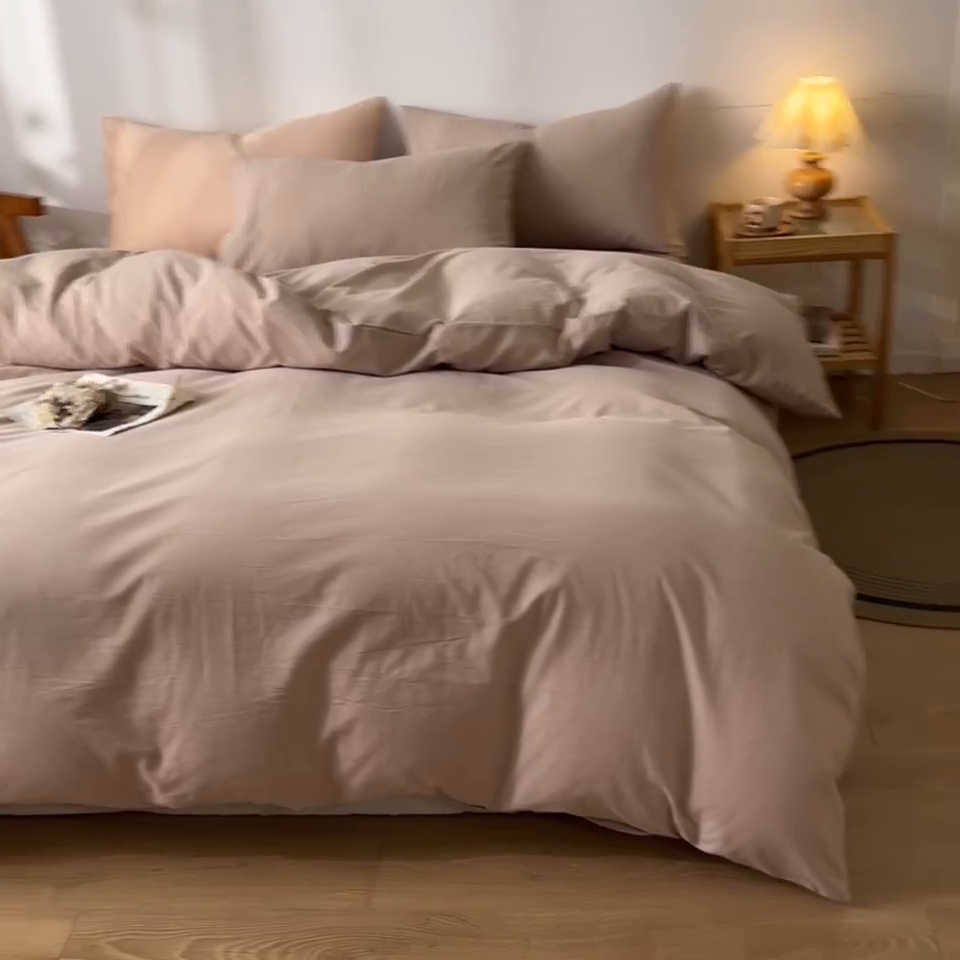 91家纺网 家纺一手货源 找家纺 2025新款全棉色织水洗棉四件套被套三件套系列 咖青年