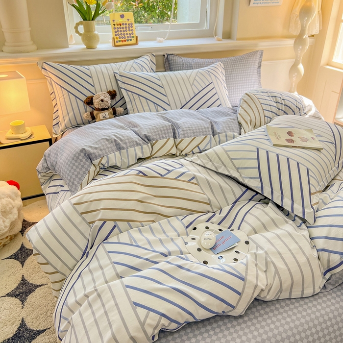 91家纺网 家纺一手货源 找家纺 绵庭家纺 2024新款全棉印花套件系列四件套 交织