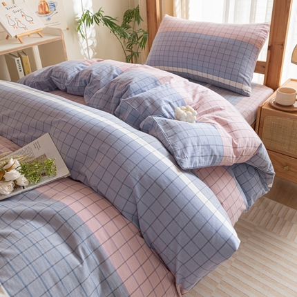 91家纺网 家纺一手货源 找家纺 2025新款全棉水洗棉被套纯棉单双人宿舍学生-可配3件套 马丁粉