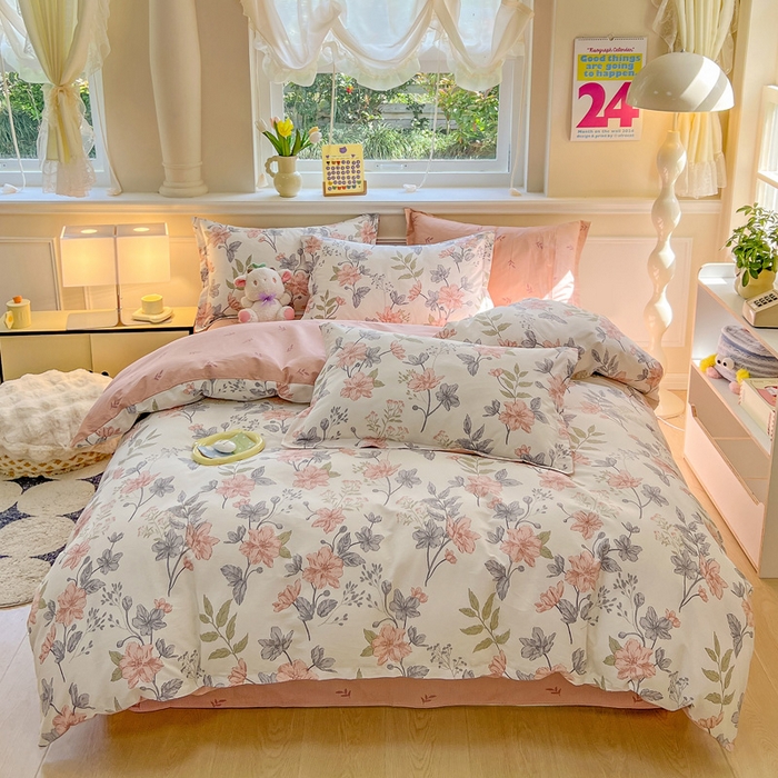 91家纺网 家纺一手货源 找家纺 绵庭家纺 2024新款全棉印花套件系列四件套 落川花海