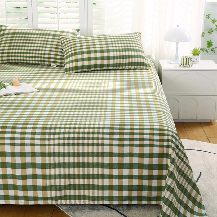 91家纺网 家纺一手货源 找家纺 伊而梦蚊帐 2025新款原棉老粗布床单系列 格梦-绿