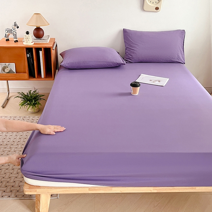 91家纺网 家纺一手货源 找家纺 贝拉梦家纺 2024新款超柔水洗棉纯色简约单品床笠枕套 风信紫