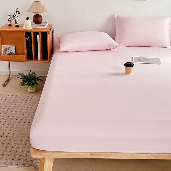 91家纺网 家纺一手货源 找家纺 贝拉梦家纺 2024新款超柔水洗棉纯色简约单品床笠枕套 桃夭